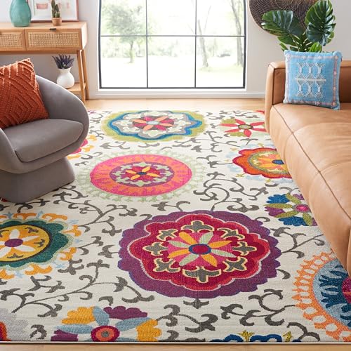 SAFAVIEH Boho Teppich für Wohnzimmer, Esszimmer, Schlafzimmer - Monaco Collection, Kurzer Flor, Elfenbein und Multi, 240 x 300 cm SAFAVIEH Boho Teppich für Wohnzimmer, Esszimmer, Schlafzimmer - Monaco Collection, Kurzer Flor, Elfenbein und Multi, 240 x 300 cm