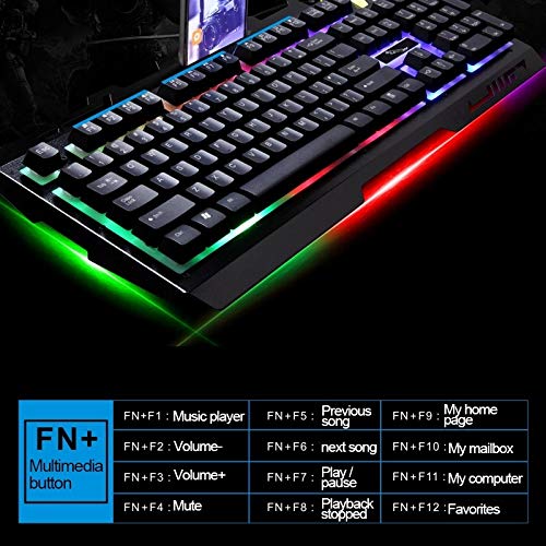 Tastiera del Computer G700 USB Retroilluminazione RGB Wired Optical Gaming Mouse e Set Tastiera, Lunghezza Cavo Tastiera: 1.35m, Lunghezza Cavo Mouse: 1.3m (Nero) (Colore : Black)