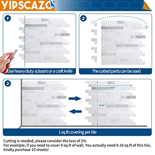 Yipscazo Peel And Stick Stone Metal Tile Backsplash, Stick On Tiles For Backsplash Kitchen, Bathroom, Laundry Room, Camper, Fireplace (12'' X 12'', 10 Sheets In Colorful White) #TOP4