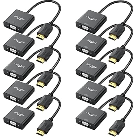 UV-CABLE HDMI to VGA Adapter 10-Pack, HDMI to VGA Adapter Male to Female Cable 1080P for Computer, Desktop, Laptop, PC, Monitor, Projector, HDTV, Chromebook, Raspberry Pi, Roku, Xbox and More Cover
