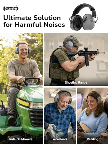 Image of Dr.meter Hearing Protection Earmuffs, 31dB Noise Reduction Safety Ear Muffs with Adjustable Headband for Adults Kids Autism Sensory, Ear Muff for Yard Work, Mowing or Hunting -Grey