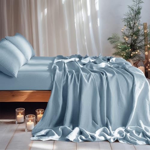 Image of LBRO2M 100% French Pure Linen Sheet Set 4Pcs, 16 inch Deep Pocket Queen Size