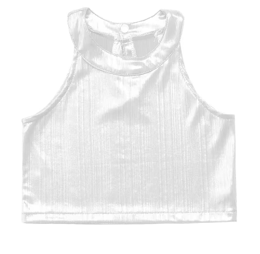 Haut moulant à col rond métallique pour femme sans manches bodycon crop top vêtements streetwear personnalisable