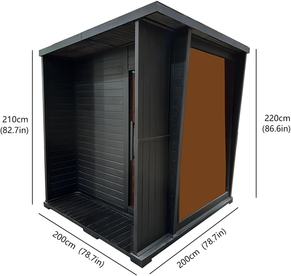 4-6 Person Outdoor Traditional Steam Sauna, Exterior Ironwood & Interior Red Cedar Construction, Black Square Design with Tinted Glass Door Outdoor Sauna for Backyard Relaxation
