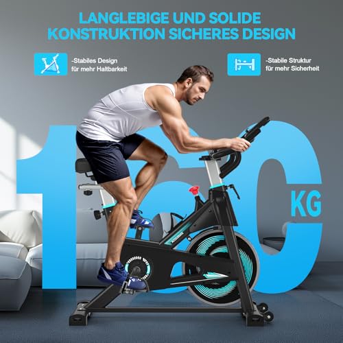 Heimtrainer Fahrrad, Advamsoler Spinning Bike Indoor Hometrainer Fahrrad mit Silent Belt Drive, LCD-Monitor für Cardio-Workout-Training im Heim-Fitnessstudio, 160 kg Belastbar – Bild 5