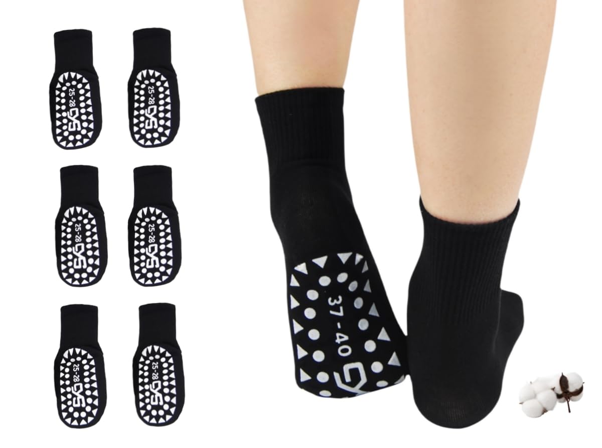 CYS Calcetines Antideslizantes 6 Pares para Deportivos Yoga, Pilates, Baile y Uso Diario Algodón Peinado Absorbente y Transpirable Unisex Para Niños Y Adultos