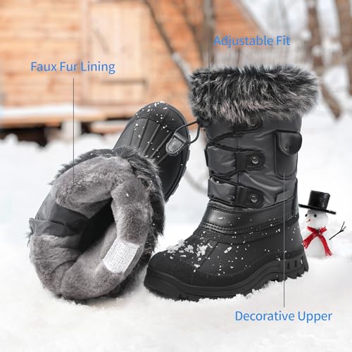 DREAM PAIRS Girls Snow Waterproof Winter Boots,Grey/Black,13 Little Kid - image 5
