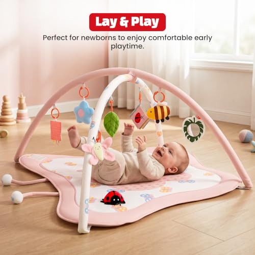 Image of Baybee 2 in 1 Premium Baby Play Gym & Activity Mat for Babies with Extra | Soft Cushion | Portable Playing mat for Kids with Sensory Toys | BPA Free Play Mat for New Born Baby up to 36 Months (Pink)