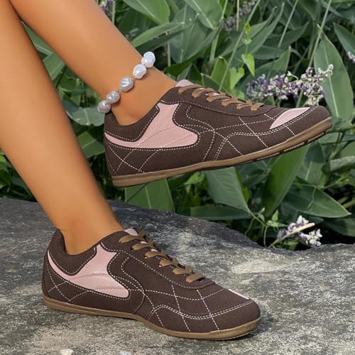 Women's Colorblock PU Leather Shoes Low Heel Round Toe Casual Flats Fashion Stitch Non Slip Lace Up Shoes for Walking3