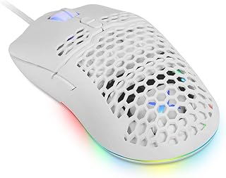 DeLUX Wired Gaming Mouse with 67G Ultralight, 12800DPI, RGB Backlit, 7 Programmable Buttons, 1000Hz Polling Rate, Honeycomb Gaming Optical Mouse for PC Gamer(M700BU A825 White)