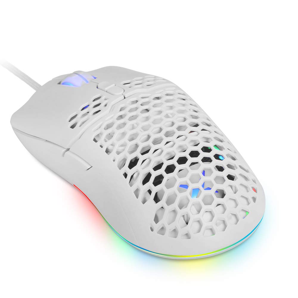 DeLUX Wired Gaming Mouse with 67G Ultralight, 12800DPI, RGB Backlit, 7 Programmable Buttons, 1000Hz Polling Rate, Honeycomb Gaming Optical Mouse for PC Gamer(M700BU A825 White)