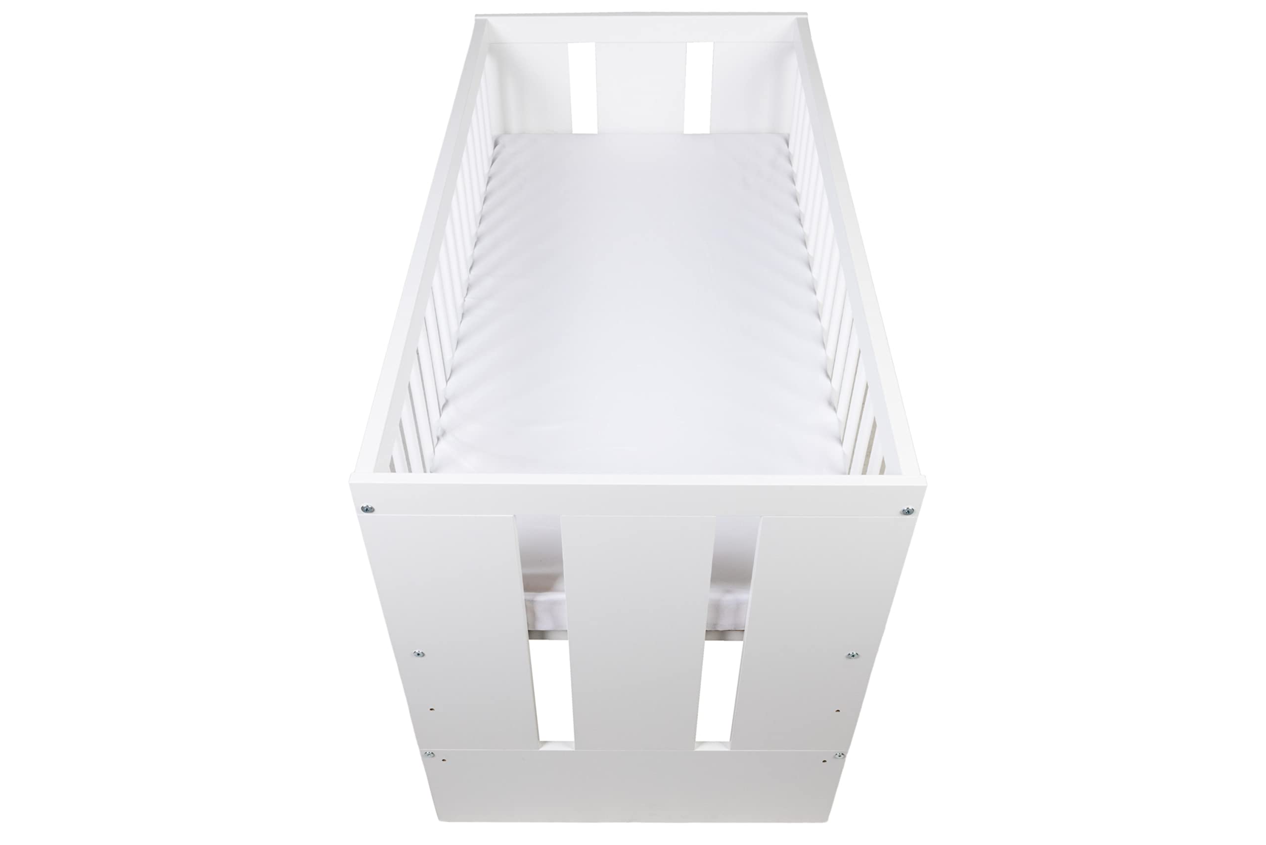 Lettino Paulus Bianco 120 x 60 cm Con Rete A Doghe - Lettino Regolabile In Altezza Su 3 Livelli - Legno Di Pino Laccato E MDF