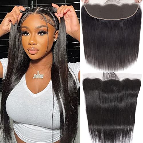 DUAUJUIU Lace Frontal 13x4 Straight HD Transparent Lace Closures Human Hair Frontal Closure Pre Plucked with Natural Hairline Free Part Ear to Ear Brazilian Hair for Women 20 Inch