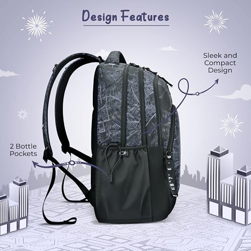 Image of Gear Cityscape 19 inch /40L Large Water Resistant School Bag | Casual Backpack | Daypack | Travel Backpack | Kids Bag for Boys /Girls (Black - Black)