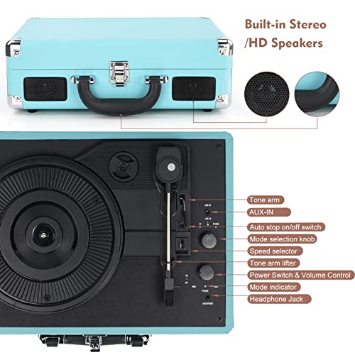 Vinyl Record Player Wireless Turntable Bluetooth 3-Speed Portable Vintage Suitcase with Built-in Speakers, Includes Extra Stylus/RCA Out/AUX IN - Les Beatles, Paul McCartney, John Lennon, RIngo Starr, George Harrison Vinyl Record Player Wireless Turntable Bluetooth 3-Speed Portable Vintage Suitcase with Built-in Speakers, Includes Extra Stylus/RCA Out/AUX IN – Image 5
