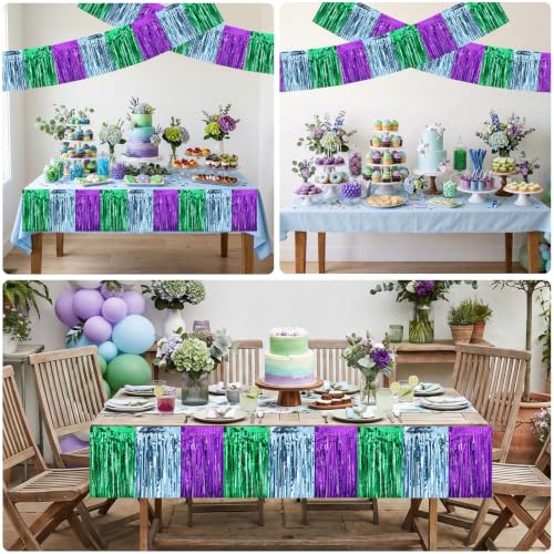 Image of BEISHIDA 3PK Green Light Blue Purple Foil Fringe Garland 30ftTinsel Banner