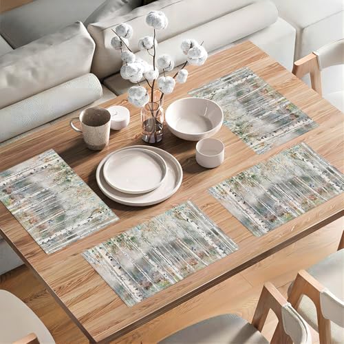 Tijuboni Birch Tree Placemats Set Of 4 Nature Forest Table Mats Washable Place Mats For Home Party Indoor Kitchen Dining Table Decoration 12X18 Inch thumb #6