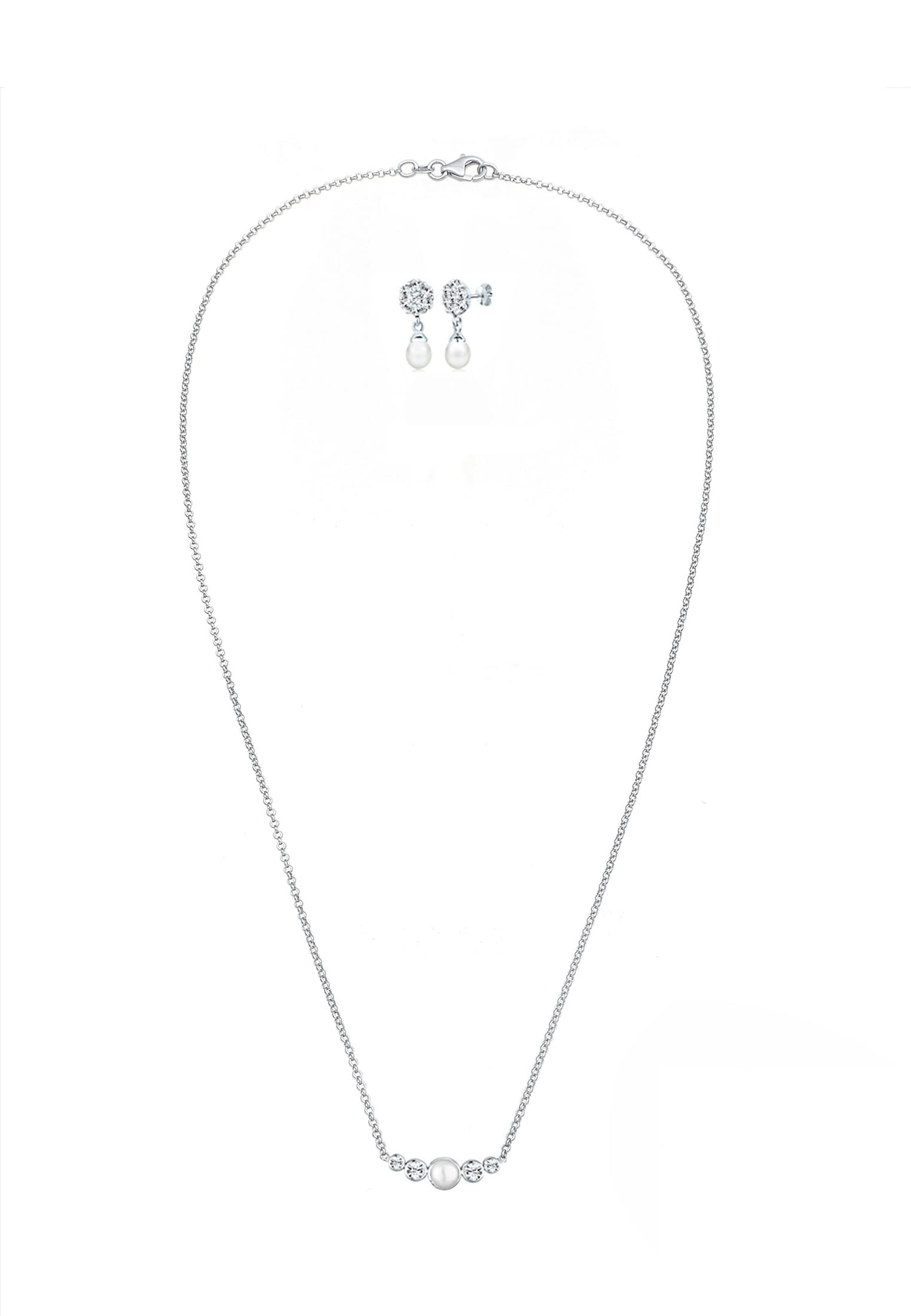 Elli Damen PREMIUM Schmuckset Klassisch mit Süßwasserzuchtperle und Kristalle