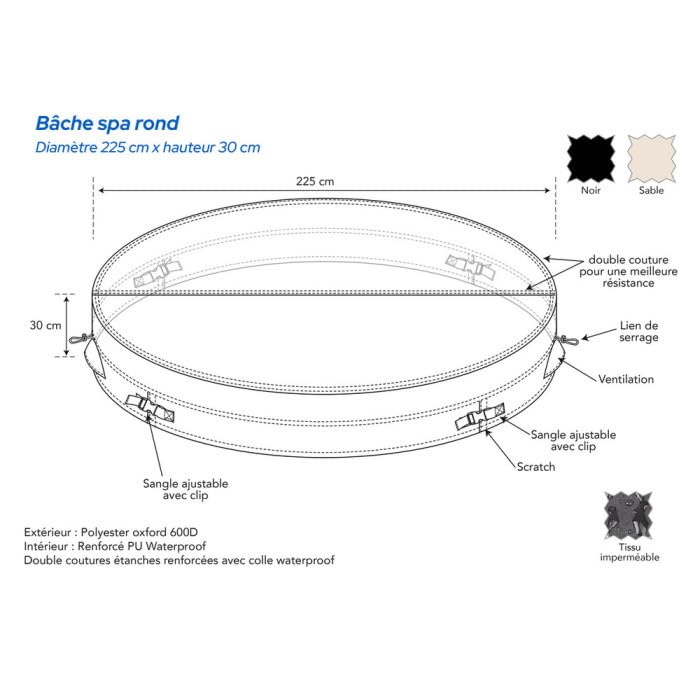 Lona protectora para spa (225 cm, diámetro máximo de jacuzzi)