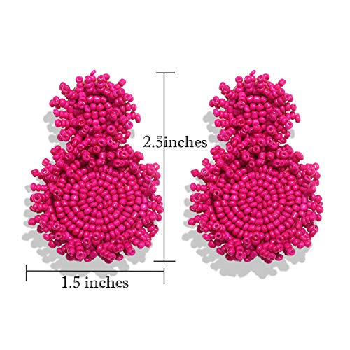 GLBCC Statement Drop Earrings for Women - Bohemian Beaded Round Dangle Earrings Idea Birthday Gifts for Mom, Wife Friend Sisters (hot pink) - Image 3