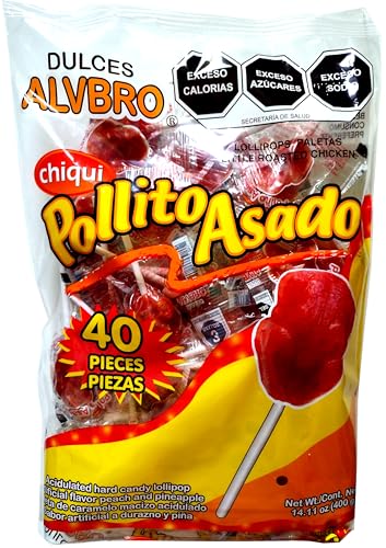 La Mejor Recopilación de Paletas Top 5. 41 Paleta Chiqui Pollito Asado - Paleta de caramelo macizo acidulado sabor durazno y piña - 40 piezas - 400 g