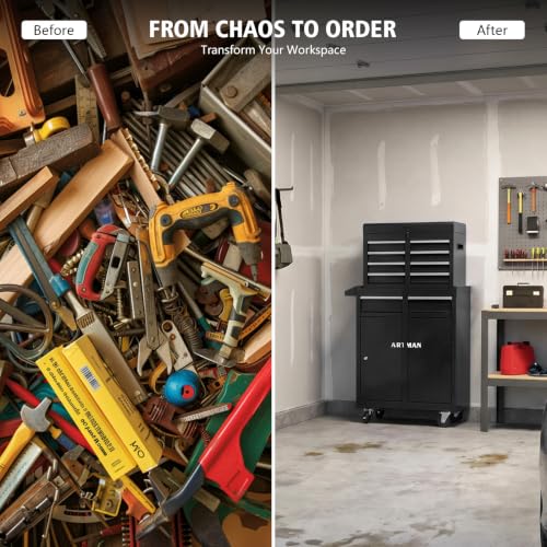 5-Drawer-Tool-Chest-Detachable-Top-Box-for-Garage-Black-Rolling-Mobile-Storage-Cabinet-Organizer-with-Lockable-Wheels-for-Workshop-Utility-Heavy-Duty-Metal-Construction