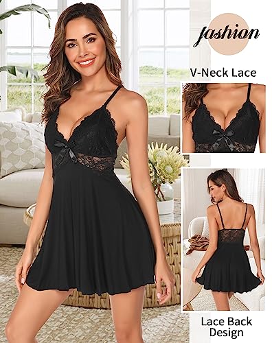 Vlazom-Mujer-Camison-Sexy-Camison-de-Encaje-Cuello-en-V-Picardias-Corto-con-Tanga