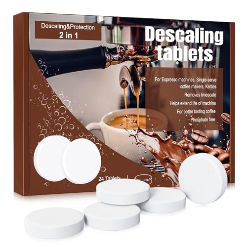 24 Pastillas de Limpieza para Cafeteras Automáticas, con Cepillo de Limpieza, 17 g/Pieza, Pastillas de Limpieza Cafetera para Jura, Siemens, Melitta, Nivona, Krups, Bosch, Miele