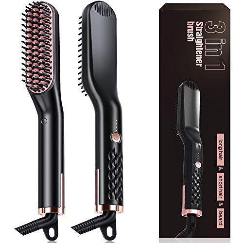 Preisvergleich Produktbild Schnelle Haarglätter Haarglättungsbürste Glätteisen Bartkamm Tragbare Glättungsbürste mit innovativer Hitzeschutz und hochwertige Keramikbeschichtung 3 in 1 Haarglättungskamm für Mann und Frau