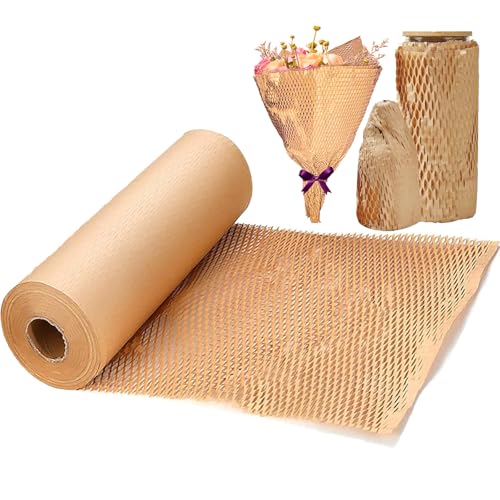 Honeycomb Paper Roll 30cm x 32M Stretchable Honeycomb Structure Perfect for Packaging Moving and Shipping Fragile Items Biodegradable Lightweight Space Saving Easy Tear No Scissors Needed