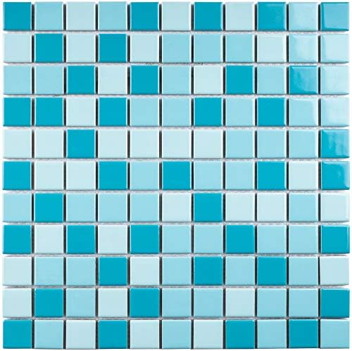 BT-PM19 1" x 1" Square Creamy Blue Porcelain (Polished Finish) Floor & Wall Tile & Pool Tile Mosaic Tile 11-3/4 in. x 11-3/4 in. x 6mm (Thickness) 1 Sheet=0.97 sqt (1 Sheet)