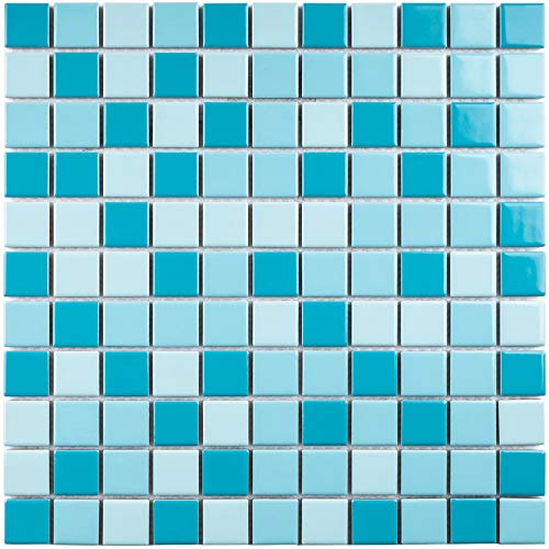 Bt-Pm19 1" X 1" Square Creamy Blue Porcelain (Polished Finish) Floor & Wall Tile & Pool Tile Mosaic Tile 11-3/4 In. X 11-3/4 In. X 6Mm (Thickness) 1 Sheet=0.97 Sqt (1 Sheet) #TOP22