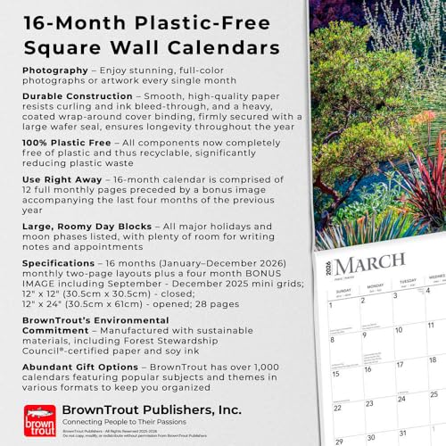 Gardens | 2026 12 x 24 Inch (Hanging) Monthly Square Wall Calendar | Foil Stamped Cover | Plastic-Free | BrownTrout | Outdoor Home Country Nature - image 6