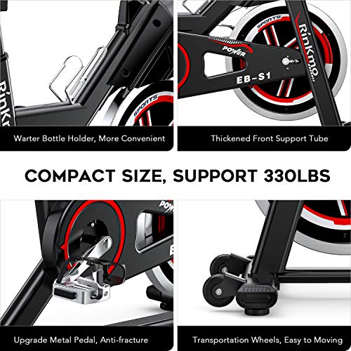 RINKMO Spin Bike, Indoor Cycling Stationary Bike with Tablet Holder, Exercise Bike with 36Lbs Chromed Solid Flywheel, LCD Monitor, Heart Rate, Adjustable Seat and Handlebars