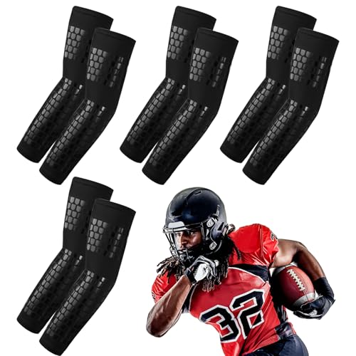 Motionchic 4 Pair Sticky Football Full Arm Sleeves Compression Forearm and Elbow Protection Sleeve for Kids Youth Adults Gift(9.8 Inch,Black)