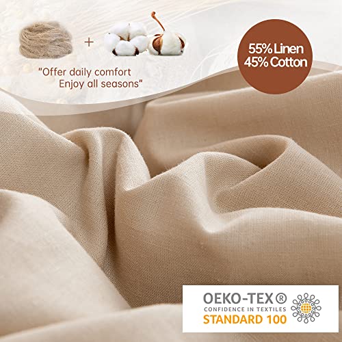 Simple&Opulence Double Duvet Cover with 2 Pillowcases,Soft Cotton Linen Duvet Cover,Double Bedding Set including Button Closure,Hypoallergenic Luxurious Breathable Quilt Cover Set,200x200 cm,Beige - Image 2
