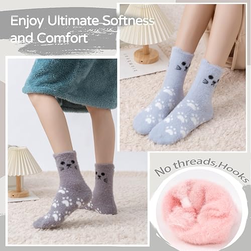 Image of SISOSOCK 5 Pairs Fuzzy Soft Cozy Comfortable Socks for Women, Casual Sleep Comfy Socks, Perfect Warm Winter Gifts for Women