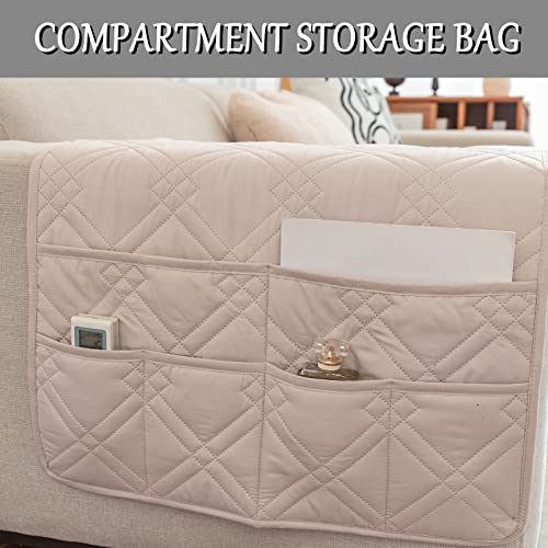 Reposabrazos de sofá, soporte antideslizante para sofá, para mandos a distancia, teléfonos móviles, gafas y revistas, elegante solución de almacenamiento para reposabrazos color caqui para sala de