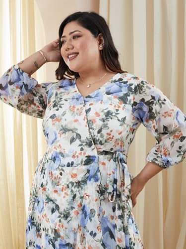 Image of Miss Chase A+ Women's V-Neck Three-Quarter Sleeve Floral Wrap Chiffon Midi Dress