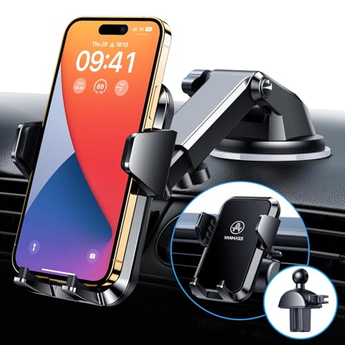 VANMASS 【BEST & Strongest】 Car Phone Holder Upgraded Military-Grade Suction Patent & Safety Certs Mobile Mount Dashboard Windscreen Vent Van Stand Cradle for iPhone 16 15 Pro Max 14 13 12 Samsung