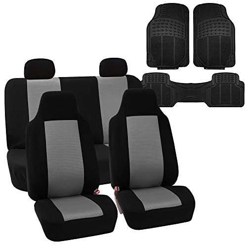 FH Group FH-FB102114 Full Set Classic Cloth Car Seat Covers Gray/Black Color