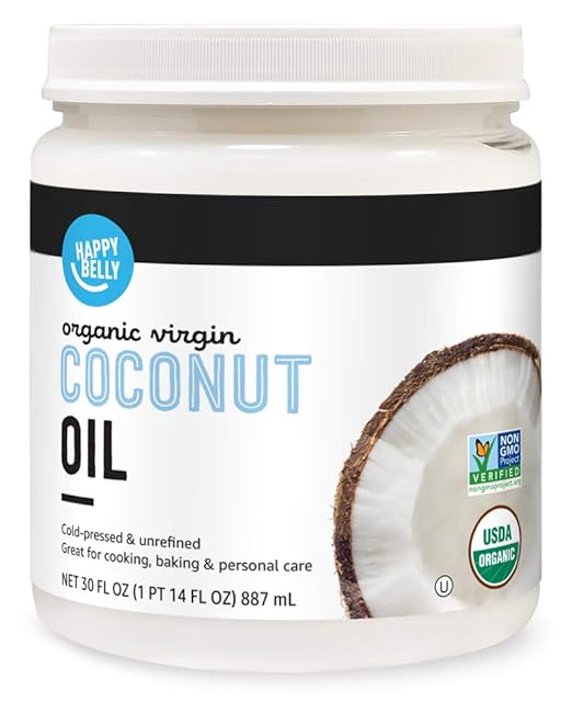 Amazon Brand - Happy Belly Organic Unrefined Virgin Coconut Oil, 30 Fl Oz