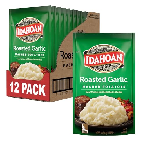 Idahoan Roasted Garlic Mashed Potatoes, 4oz, 12 pouches