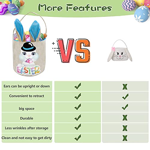 Image of PADELO Easter Basket for Kids, Cute Easter Bucket Stuffers Bags with Bunny Ears for Easter Eggs Hunting, Easter Party Decorations, Candy Gifts Storage, Blue Easter Baskets