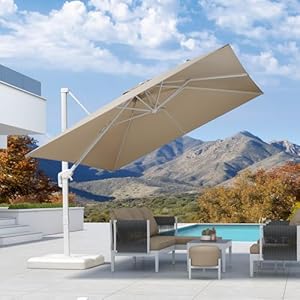 PURPLE LEAF 10 FT Patio Umbrella White Cantilever Umbrella Aluminum Square Outdoor Offset Umbrella Hanging Windproof with 360° Rotation for Garden Deck Pool, Beige