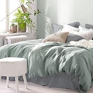 Pure Label Halbleinen Bettwäsche – Set aus Baumwolle und Leinen, Größe:2tlg. 155x220cm + 80x80cm, Farbe:Grün/Salbei