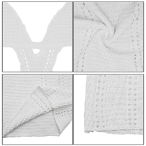 Women's Sexy Halter Hollow Out Knitted Mini Dress Sleeveless Backless Lace Up Bodycon Summer Beach Dress White - Image 7