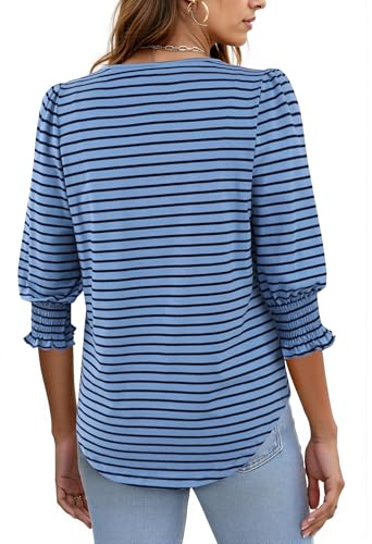LilyCoco Womens Striped Shirt Casual Elegant Crewneck 3/4 Sleeve T Shirts3