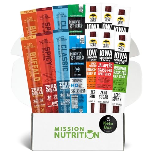 New Primal Meat Sticks, Nicks Sticks, Sogo Snacks Grass-Fed Beef Jerky – Snack Box – High Protein, Sugar-Free, Low Carb, Keto, Paleo, Gluten-Free – Variety Pack (14 Sticks)
