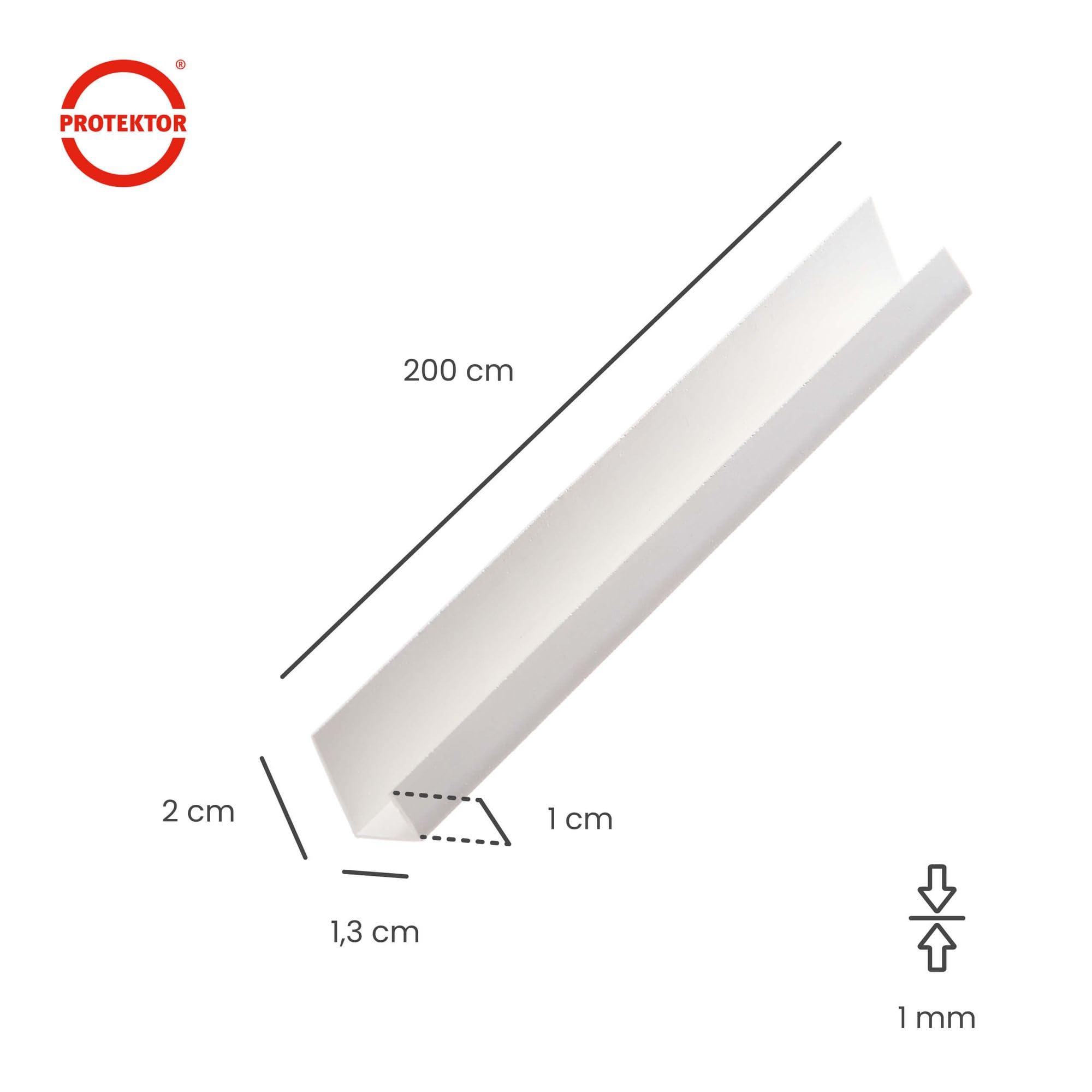 PROTEKTOR 3741 Perfil en U PVC, perfil para cantos cartón yeso 12,5cm 200cm protección cantos blanco cartón yeso